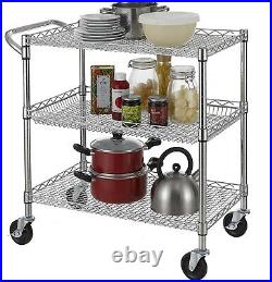 3 Tier Heavy Duty Commercial Grade Rolling Utility Cart Shelf with Handle Trolley