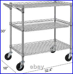 3 Tier Heavy Duty Commercial Grade Rolling Utility Cart Shelf with Handle Trolley