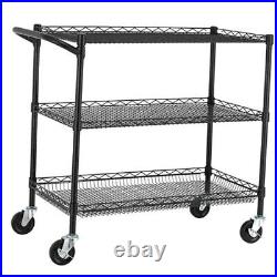3 Tier Heavy Duty Commercial Grade Utility Cart, Wire Rolling Cart 36L Black