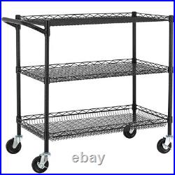 3 Tier Heavy Duty Commercial Grade Utility Cart, Wire Rolling Cart 36L Black