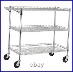 3 Tier Heavy Duty Commercial Grade Utility Cart, Wire Rolling Cart 36L Chrome