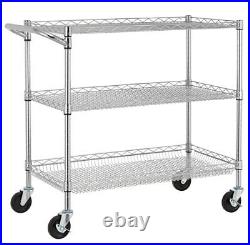 3 Tier Heavy Duty Commercial Grade Utility Cart, Wire Rolling Cart 36L Chrome