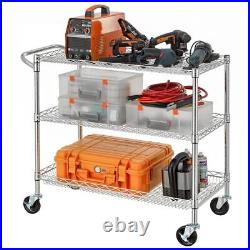 3 Tier Heavy Duty Commercial Grade Utility Cart, Wire Rolling Cart 36L Chrome
