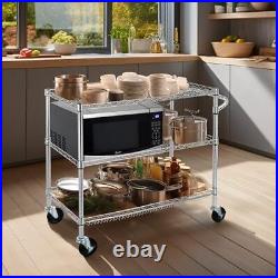 3 Tier Heavy Duty Commercial Grade Utility Cart, Wire Rolling Cart 36L Chrome