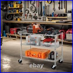 3 Tier Heavy Duty Commercial Grade Utility Cart, Wire Rolling Cart 36L Chrome