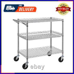 3 Tier Heavy Duty Commercial Grade Utility Cart, Wire Rolling Cart With Handle