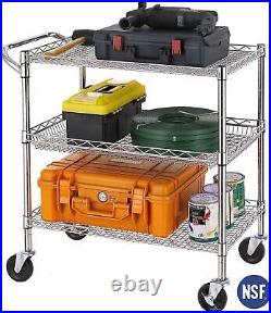 3 Tier Heavy Duty Commercial Grade Utility Cart, Wire Rolling Cart With Handle