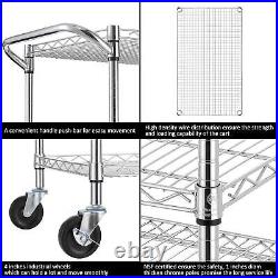 3 Tier Heavy Duty Commercial Grade Utility Cart, Wire Rolling Cart With Handle