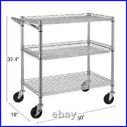 3 Tier Heavy Duty Commercial Grade Utility Cart, Wire Rolling Cart With Handle