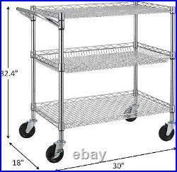 3 Tier Heavy Duty Commercial Grade Utility Cart, Wire Rolling Cart With Handle