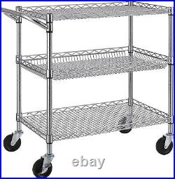 3 Tier Heavy Duty Commercial Grade Utility Cart, Wire Rolling Cart With Handle