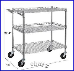 3 Tier Heavy Duty Commercial Grade Utility Cart Wire Rolling Cart With Handle Ba