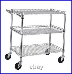 3 Tier Heavy Duty Commercial Grade Utility Cart, Wire Rolling Cart with Chrome