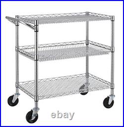 3 Tier Heavy Duty Commercial Grade Utility Cart, Wire Rolling Cart with Chrome