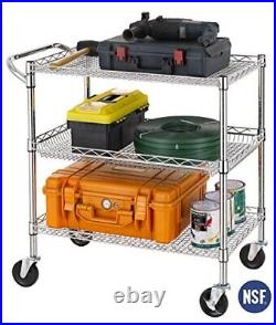 3 Tier Heavy Duty Commercial Grade Utility Cart, Wire Rolling Cart with Chrome