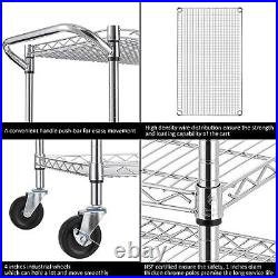 3 Tier Heavy Duty Commercial Grade Utility Cart, Wire Rolling Cart with Chrome