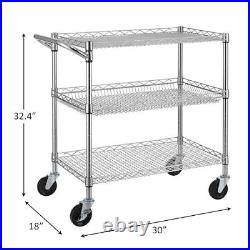 3 Tier Heavy Duty Commercial Grade Utility Cart, Wire Rolling Cart with Chrome
