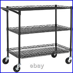3 Tier Heavy Duty Commercial Grade Utility Cart, Wire Rolling Cart with Handl