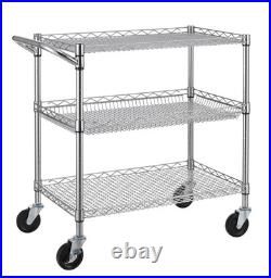 3 Tier Heavy Duty Commercial Grade Utility Cart, Wire Rolling Cart with Handl