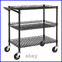 3 Tier Heavy Duty Commercial Grade Utility Cart, Wire Rolling Cart with Handl