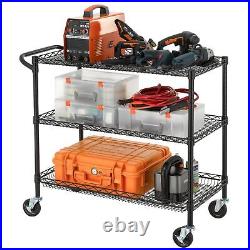 3 Tier Heavy Duty Commercial Grade Utility Cart, Wire Rolling Cart with Handl