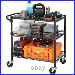 3 Tier Heavy Duty Commercial Grade Utility Cart, Wire Rolling Cart with Handl