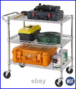 3 Tier Heavy Duty Commercial Grade Utility Cart, Wire Rolling Cart with Handl