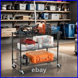 3 Tier Heavy Duty Commercial Grade Utility Cart, Wire Rolling Cart with Handl