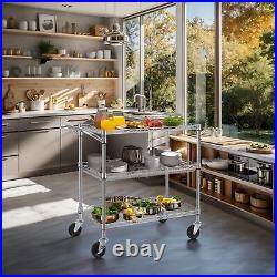 3 Tier Heavy Duty Commercial Grade Utility Cart, Wire Rolling Cart with Handl