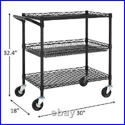 3 Tier Heavy Duty Commercial Grade Utility Cart, Wire Rolling Cart with Handl