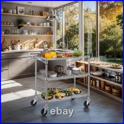 3 Tier Heavy Duty Commercial Grade Utility Cart, Wire Rolling Cart with Handl