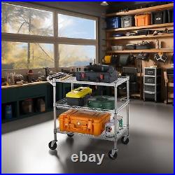 3 Tier Heavy Duty Commercial Grade Utility Cart, Wire Rolling Cart with Handl