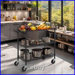 3 Tier Heavy Duty Commercial Grade Utility Cart, Wire Rolling Cart with Handl