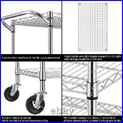 3 Tier Heavy Duty Commercial Grade Utility Cart, Wire Rolling Cart with Handl