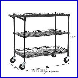 3 Tier Heavy Duty Commercial Grade Utility Cart, Wire Rolling Cart with Handl