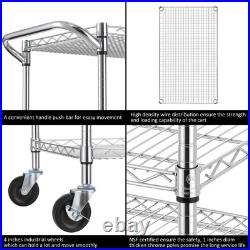 3 Tier Heavy Duty Commercial Grade Utility Cart, Wire Rolling Cart with Handl