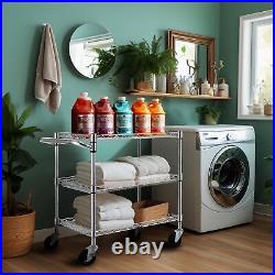 3 Tier Heavy Duty Commercial Grade Utility Cart, Wire Rolling Cart with Handl