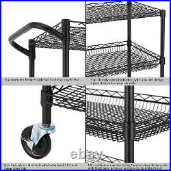 3 Tier Heavy Duty Commercial Grade Utility Cart, Wire Rolling Cart with Handl