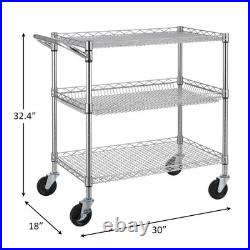 3 Tier Heavy Duty Commercial Grade Utility Cart, Wire Rolling Cart with Handl
