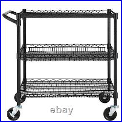 3 Tier Heavy Duty Commercial Grade Utility Cart, Wire Rolling Cart with Handl