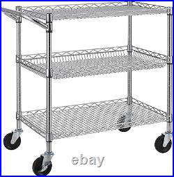 3 Tier Heavy Duty Commercial Grade Utility Cart, Wire Rolling Cart with Handle