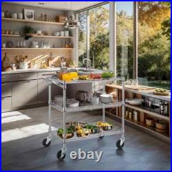 3 Tier Heavy Duty Commercial Grade Utility Cart, Wire Rolling Cart with Handle