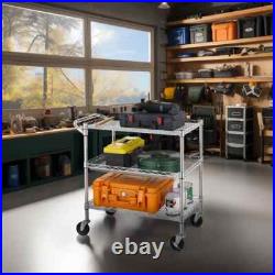 3 Tier Heavy Duty Commercial Grade Utility Cart, Wire Rolling Cart with Handle