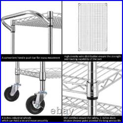 3 Tier Heavy Duty Commercial Grade Utility Cart, Wire Rolling Cart with Handle