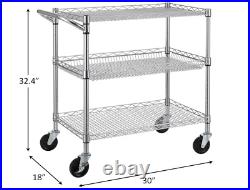 3 Tier Heavy Duty Commercial Grade Utility Cart, Wire Rolling Cart with Handle