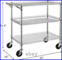 3 Tier Heavy Duty Commercial Grade Utility Cart, Wire Rolling Cart with Handle