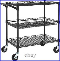 3 Tier Heavy Duty Commercial Grade Utility Cart, Wire Rolling Cart with Handle B