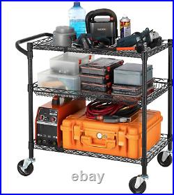 3 Tier Heavy Duty Commercial Grade Utility Cart, Wire Rolling Cart with Handle B