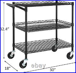 3 Tier Heavy Duty Commercial Grade Utility Cart, Wire Rolling Cart with Handle B