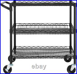 3 Tier Heavy Duty Commercial Grade Utility Cart, Wire Rolling Cart with Handle B